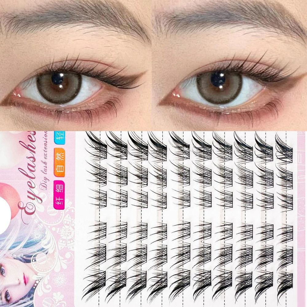 Eyelash Extension Cat Eye Wispy - ขนตาปลอมแบบกลุ่ม 3 มิติ ทรงแคทอาย สำหรับผู้หญิง ให้ลุคธรรมชาติแบบมังงะ